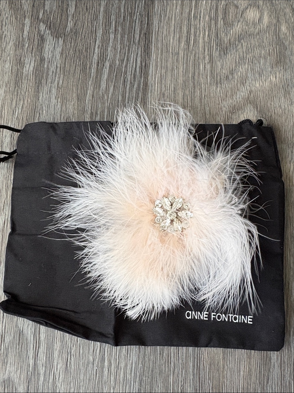 Anne Fontaine Pale Blush Feather Brooch with Crystal Cluster